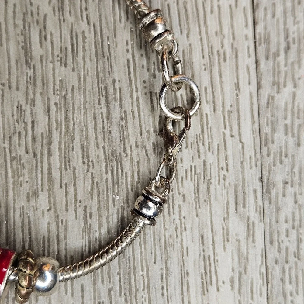 Colorful enamelCharm Bead Bracelet Silver Tone Heart Cross Star 8 Inch